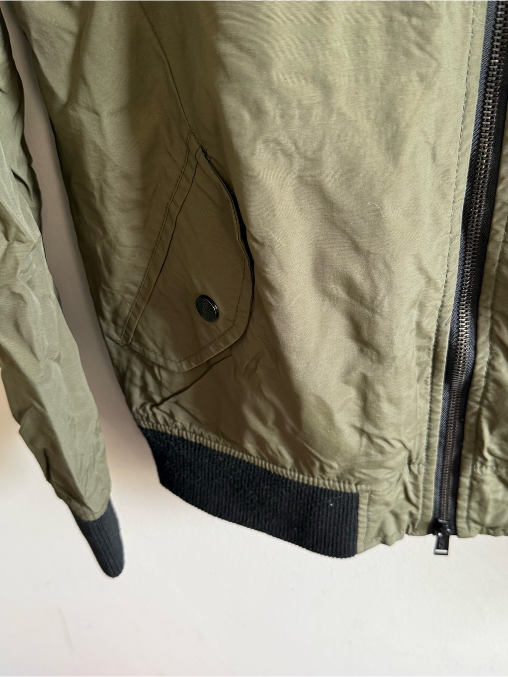 Olive Green Bomber Jacket Coat with Black Trim Men Size M - Picture 5 of 14